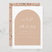 Modern Arch Retro Terrazzo Roze Script Save The Date (Voorkant / Achterkant)