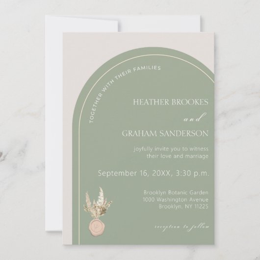 Modern Arch Sage Green Wedding Uitnodiging (Voorkant)