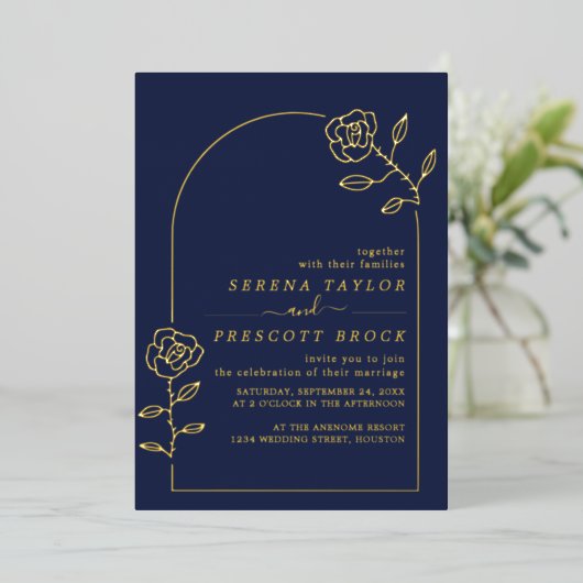 Modern Arch Script Wedding Real Folie Uitnodiging (Staand Voorkant)