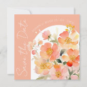 Modern Arch Sinaasappel Perzik Bloemen Bruiloft Save The Date (Voorkant)