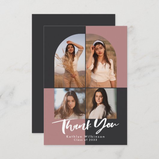 Modern Arch Terracotta Pink Grey Foto Afstuderen Bedankkaart (Voorkant / Achterkant)