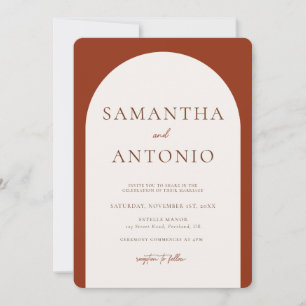 Modern Arch Terracotta Red Wedding Uitnodiging