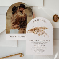 Modern Arched Pampas Grass Wedding Invitation