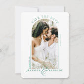 Modern Arched Photo Lijst Emerald Marble Back Save The Date (Voorkant)