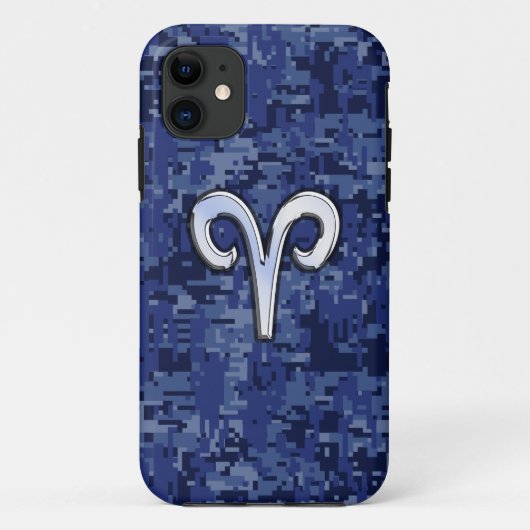 Modern Aries Zodiac Symbol Navy Blue Digital Camo Case-Mate iPhone Case (Achterkant)