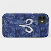 Modern Aries Zodiac Symbol Navy Blue Digital Camo Case-Mate iPhone Case (Achterkant (horizontaal))