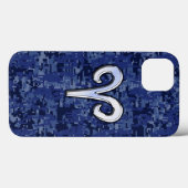 Modern Aries Zodiac Symbol Navy Blue Digital Camo Case-Mate iPhone Case (Achterkant (horizontaal))