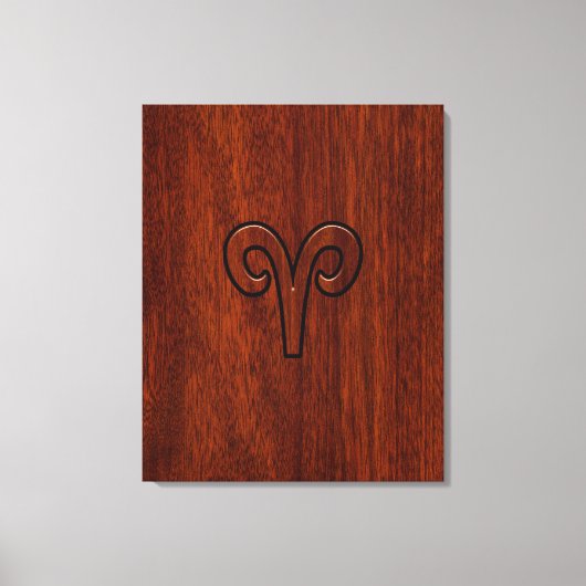 Modern Aries Zodiac Symbool op Mahogany als gedruk Canvas Afdruk (Voorkant)