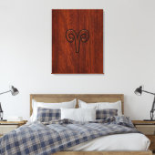 Modern Aries Zodiac Symbool op Mahogany als gedruk Canvas Afdruk (Insitu (Slaapkamer))