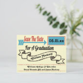 Modern Arrow and Ribbon Afstuderen Bewaar de datum Aankondigingskaart (Staand voorkant)