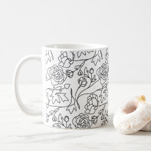 Modern Art Bloemen Zwart Wit Koffiemok