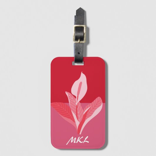Modern Art Calla Lily Rroze Monogram Bagagelabel (Voorkant (verticaal))