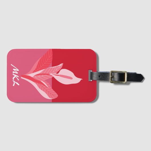 Modern Art Calla Lily Rroze Monogram Bagagelabel (Voorkant (horizontaal))