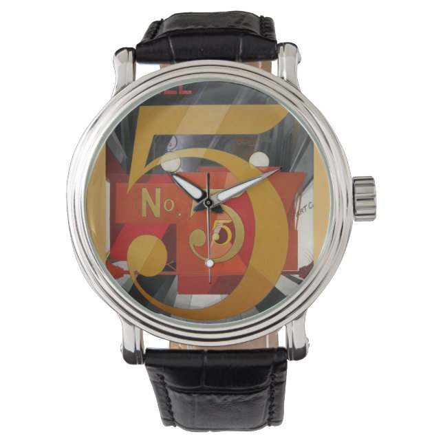 Modern Art Cubist Demuth Figuur 5 in Gold Horloge (Voorkant)