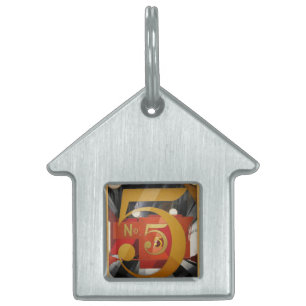 Modern Art Cubist Demuth Figuur 5 in Gold Huisdieren Naamplaatje