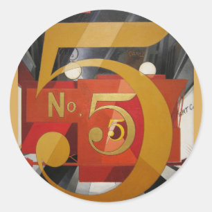 Modern Art Cubist Demuth Figuur 5 in Gold Ronde Sticker