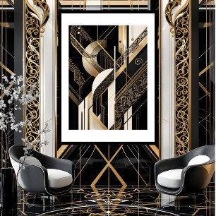 Modern Art Deco 1920 Geometrisch goud zwart wit Poster