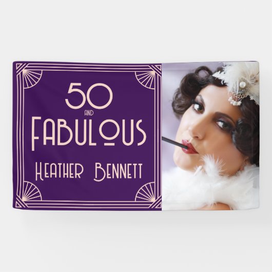 Modern Art Deco 50 and Fabulous Birthday Spandoek (Horizontaal)