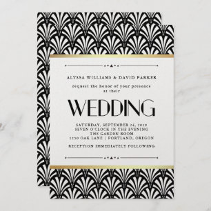 Modern Art Deco Black and White Wedding Kaart