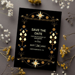 Modern Art Deco Black en Gold Wedding Save The Date