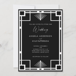Modern Art Deco Black en White Wedding Kaart