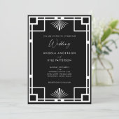 Modern Art Deco Black en White Wedding Kaart (Staand voorkant)
