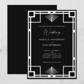 Modern Art Deco Black en White Wedding Kaart (Voorkant / Achterkant)