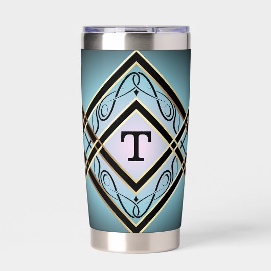 Modern Art Deco Blauw Elegant Monogram Geïsoleerde Drinkbeker (Voorkant)