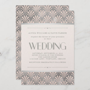 Modern Art Deco   Blush and Faux Silver Wedding Kaart