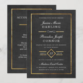 Modern Art Deco Gold & Black Wedding Invitation Kaart (Voorkant / Achterkant)