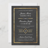 Modern Art Deco Gold & Black Wedding Invitation Kaart (Voorkant)
