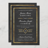 Modern Art Deco Gold & Black Wedding Invitation Kaart (Voorkant / Achterkant)