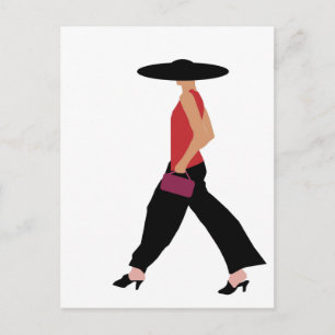 Modern Art Deco mode meisje rood zwart Briefkaart