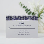 Modern Art Deco | Navy en Faux Silver RSVP Kaartje (Staand voorkant)