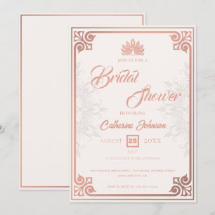 Modern Art Deco Peacock Roos Roze Vrijgezellenfees Kaart