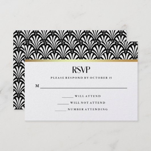 Modern Art Deco | RSVP van het zwarte en witte huw (Voorkant / Achterkant)