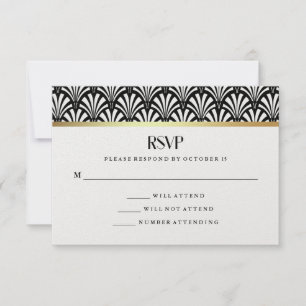 Modern Art Deco RSVP van het zwarte en witte huw Kaartje