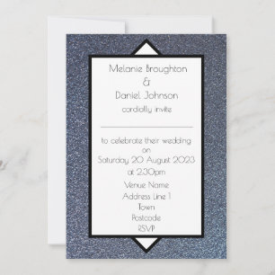 Modern Art Deco Silver Glitter Wedding Uitnodiging