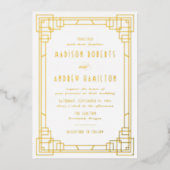 Modern Art Deco Wedding Gold Folie Uitnodiging (Voorkant)
