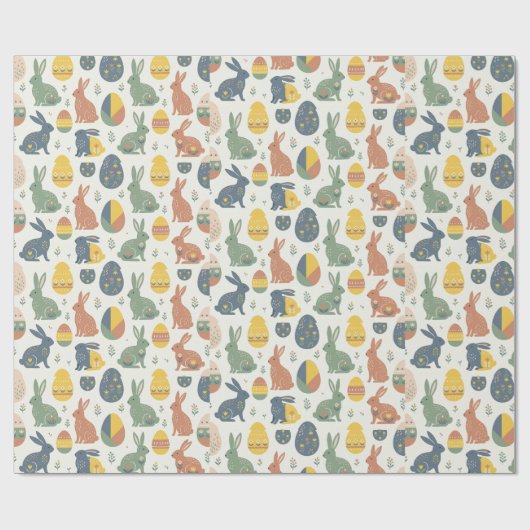 Modern Art Easter Bunny & Floral Egg Pattern Wrap Cadeaupapier (Vlak)