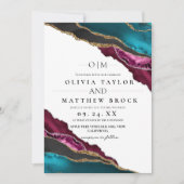 Modern Art Maroon Gray Turquoise Agate Wedding Kaart (Voorkant)
