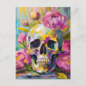 Modern Art Still Life Abstracte schedel en bloemen Briefkaart (Voorkant)