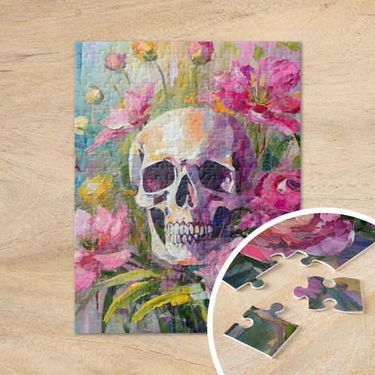 Modern Art Still Life Abstracte schedel en bloemen Legpuzzel