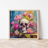 Modern Art Still Life Abstracte schedel en bloemen Poster