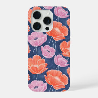 Modern Artistic Coral Pink Poppies Floral iPhone 15 Pro Hoesje