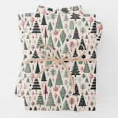 Modern Artistic Pink Tree Christmas Wrapping Paper (In situ)