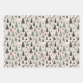 Modern Artistic Pink Tree Christmas Wrapping Paper