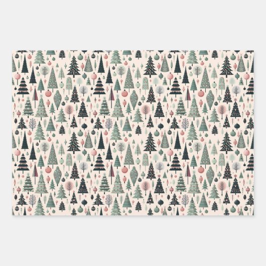 Modern Artistic Pink Tree Christmas Wrapping Paper (Voorkant)