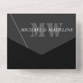 modern artistiek grijs zwart monogram in één Inv All In One Uitnodiging (Achterkant)