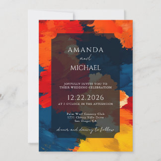 Modern Artsy Abstract Brush Stroke Wedding Kaart